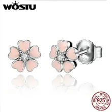 Высокое качество 925 пробы серебряные милые розовые восточные серьги-гвоздики в форме вишни для женщин Аутентичные Роскошные ювелирные изделия DIY CQE028