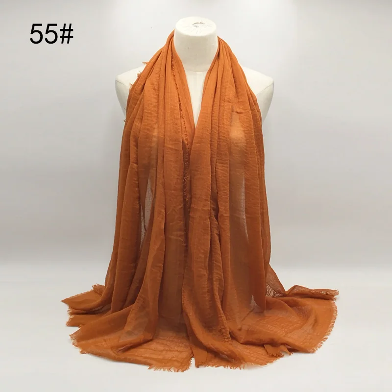 180x95 см женский хлопок пузырьковый простой морщин Турция турецкий Hijab шарф Мусульманский тюрбан плиссированные Твердые шарфы с бахромой Hijabs - Цвет: 55