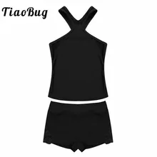 Tiaobug/детский кружевной танцевальный костюм для балета гимнастические шорты для девочек-подростков комплект с топом на бретелях, спортивный костюм для балета, Детская Одежда для танцев