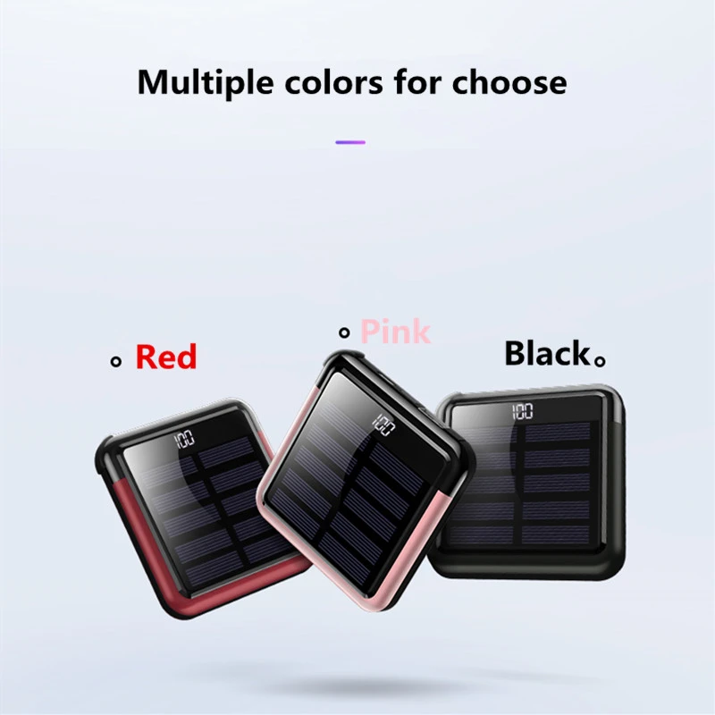 

Portable Mini Power Bank 10000mAh Solar Mobile Power Digital Display Battery Charger Solar Power Bank USB Type-C Phone Line