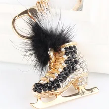 Черная роликовая обувь для роликов, подвеска в виде перьев, шарм, сумочка со стразами и кристаллами, брелок для ключей, аксессуары, подарок на свадьбу