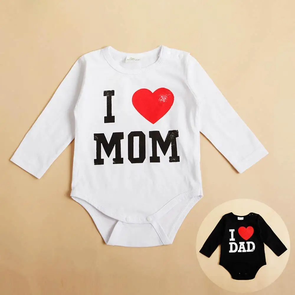 أنا أحب أمي/أبي طباعة الرضع طفل طفلة الصبي رومبير بذلة الملابس قميص أنا أحب أمي/أبي طباعة الرضع طفل طفلة الصبي رومبير بذلة الملابس قميص