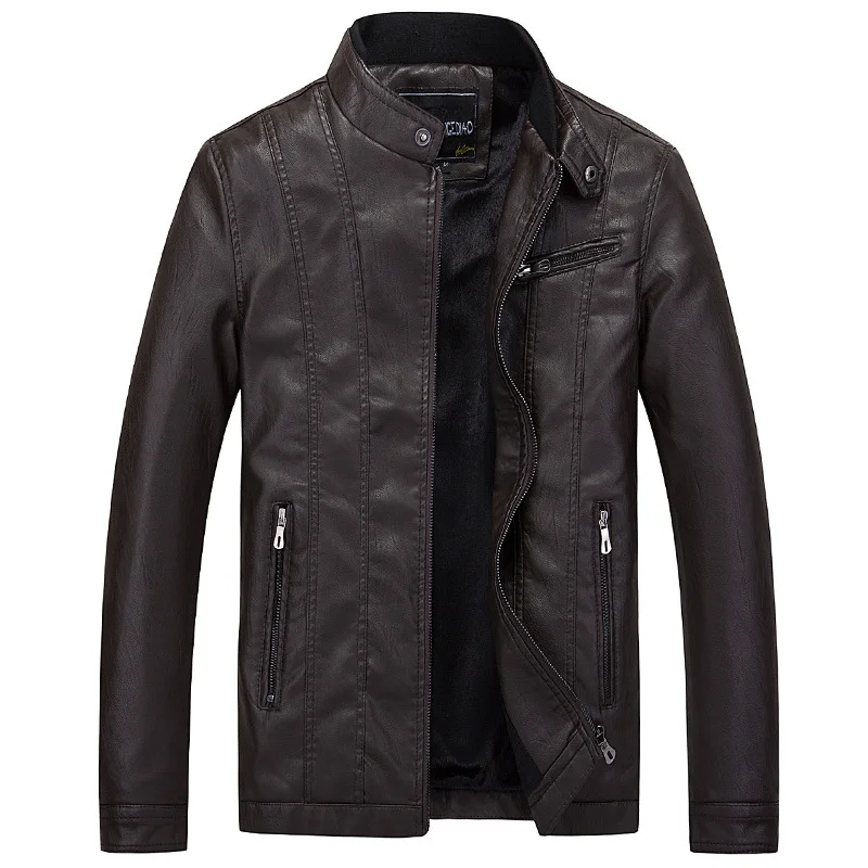 Мужские кожаные куртки BOLUBAO, новые осенние зимние мотоциклетные теплые мужские куртки с стоячим воротником, мужские кожаные куртки, пальто - Цвет: Coffee