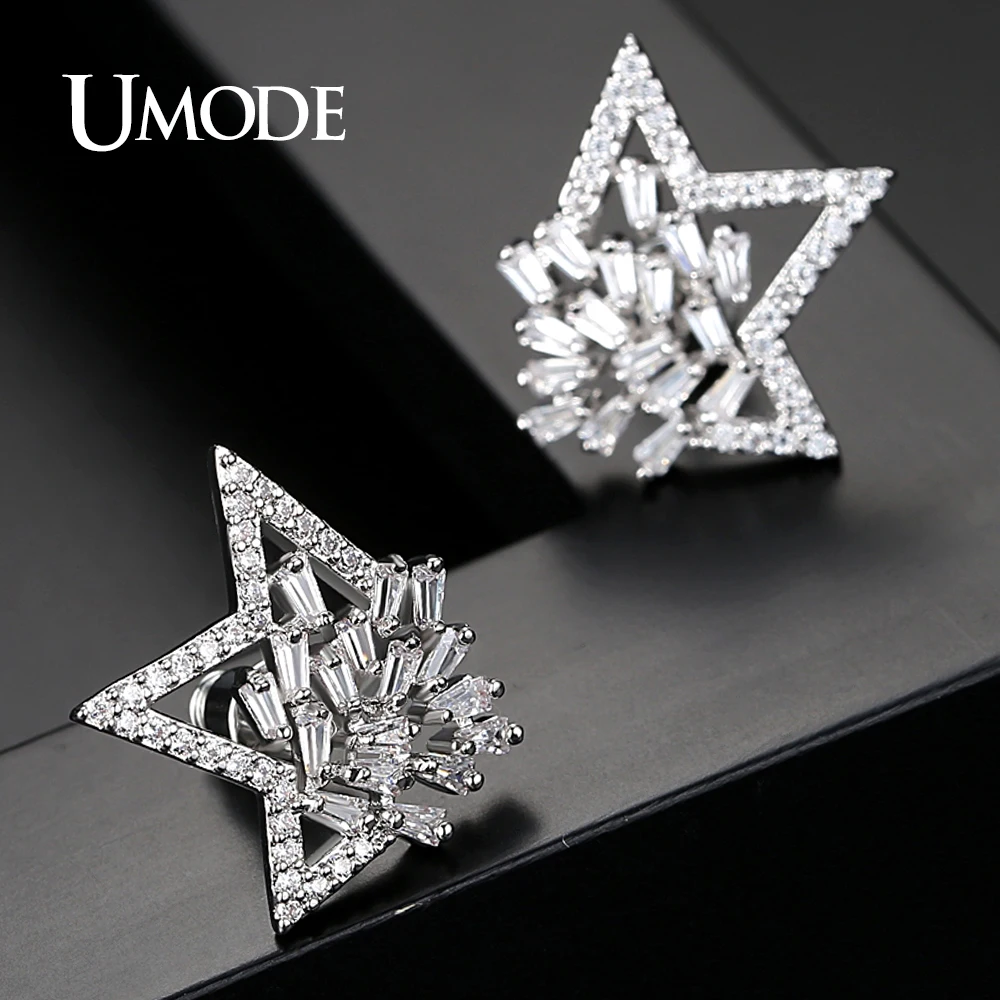 UMODE брендовые дизайнерские новые модные серьги-гвоздики со звездами для женщин, Кристальные серьги белого золота, модные ювелирные изделия, женские серьги UE0335