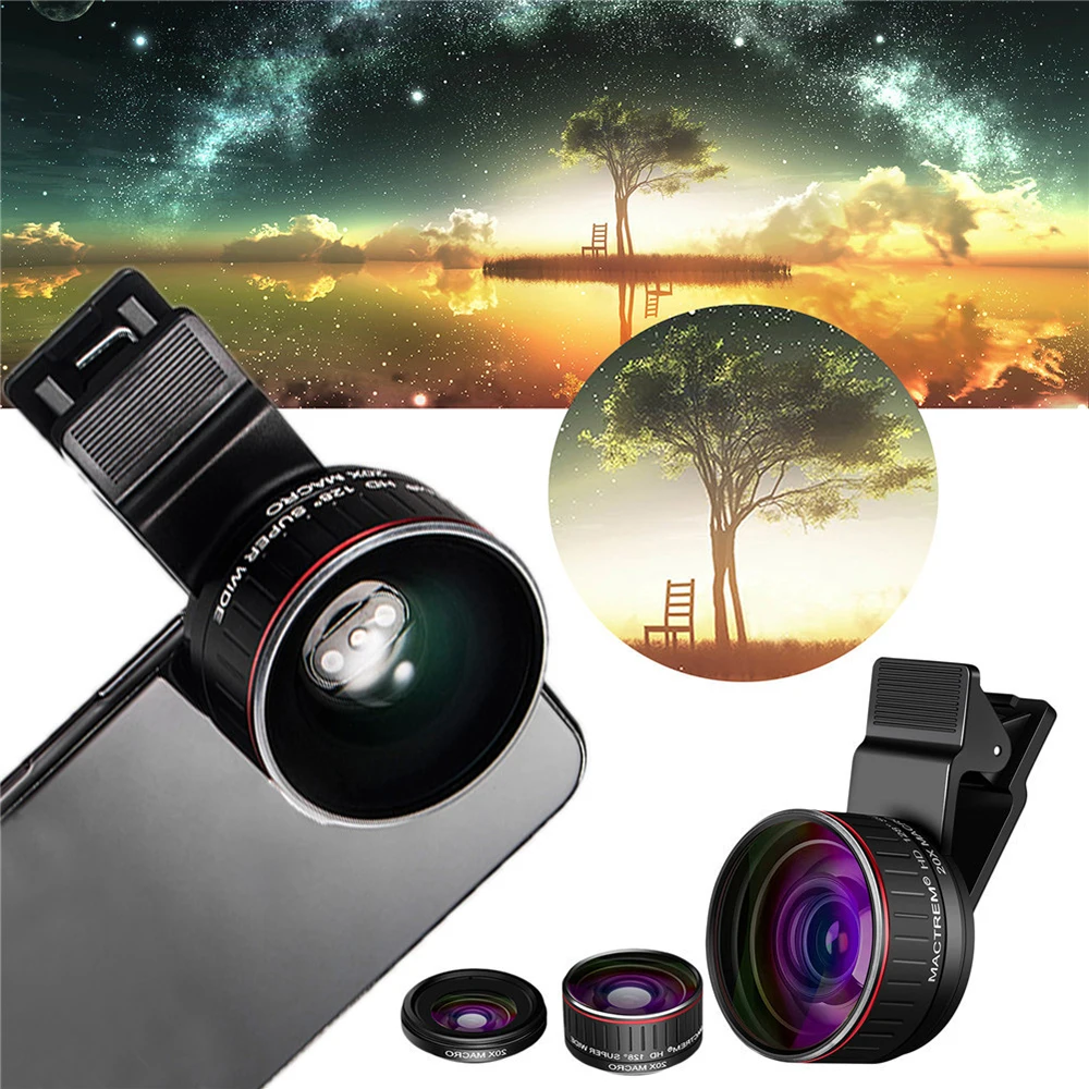 

128 Degree Wide Angle Phone Lens 20x Macro Mobile Phone Universal Lenses with Clip 2 in 1 HD Camera Lens Kit for Phone