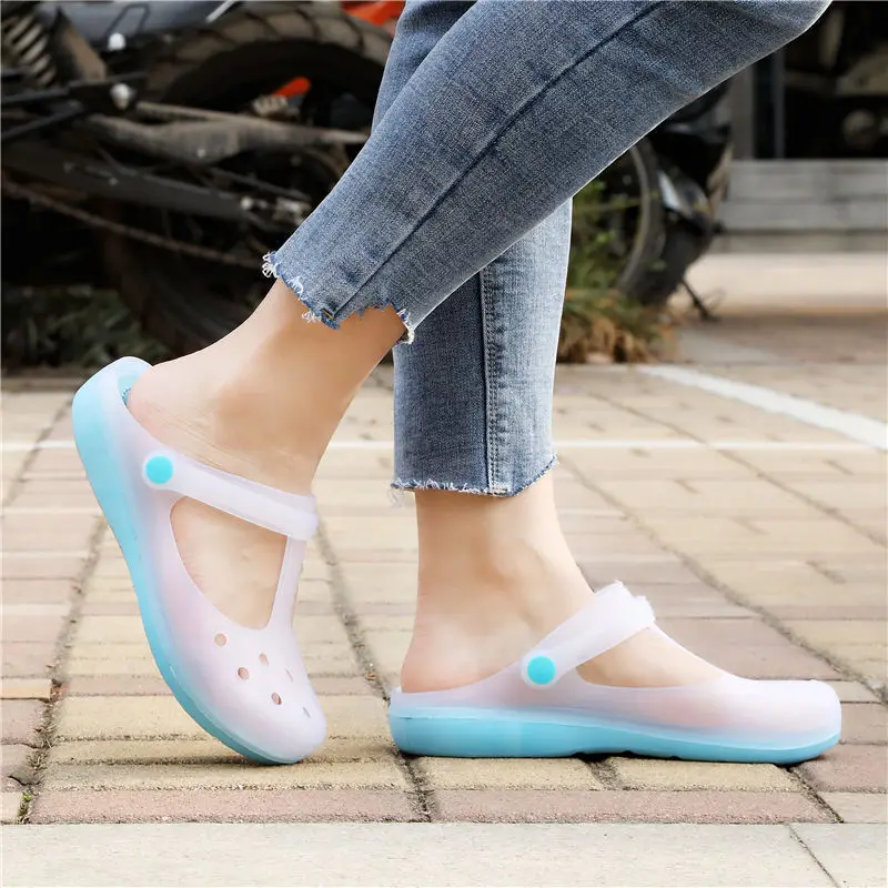Women Sandals Shoes Rianbow Summer Sandals Female Flat Shoe Casual Ladies Slip On Woman Candy Color Peep Toe Beach Shoes Croc