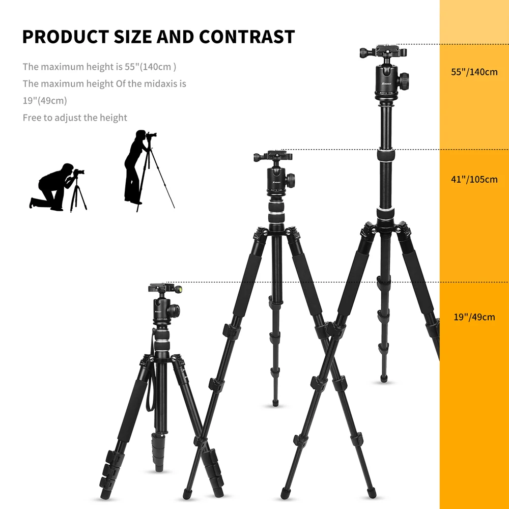 SHOOT Camera Tripod Stand Holder Mount with Ball Head for Canon 1300D Nikon D3400 D5300 Sony A6000 X3000 DSLR Camera Accessories