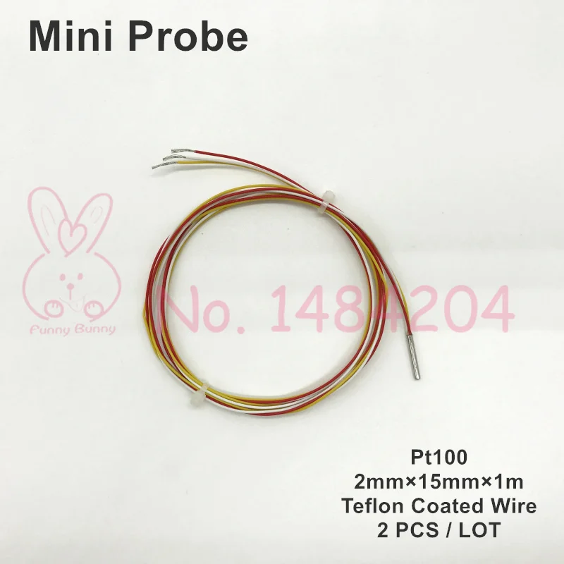

2x PT100 Tiny Probe 2*15mm Sub Mini RTD 1 meter Teflon 3 Wire Water Proof Anti Corrosion Platinum Resistance Temperature Sensor