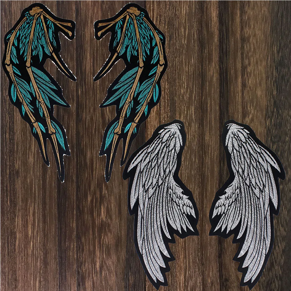 

1Pair Large Wings Patches Applique DIY Stickers Iron on Biker Wings Back Badge Punk Motorcycle Embroidery Patches for Clothes