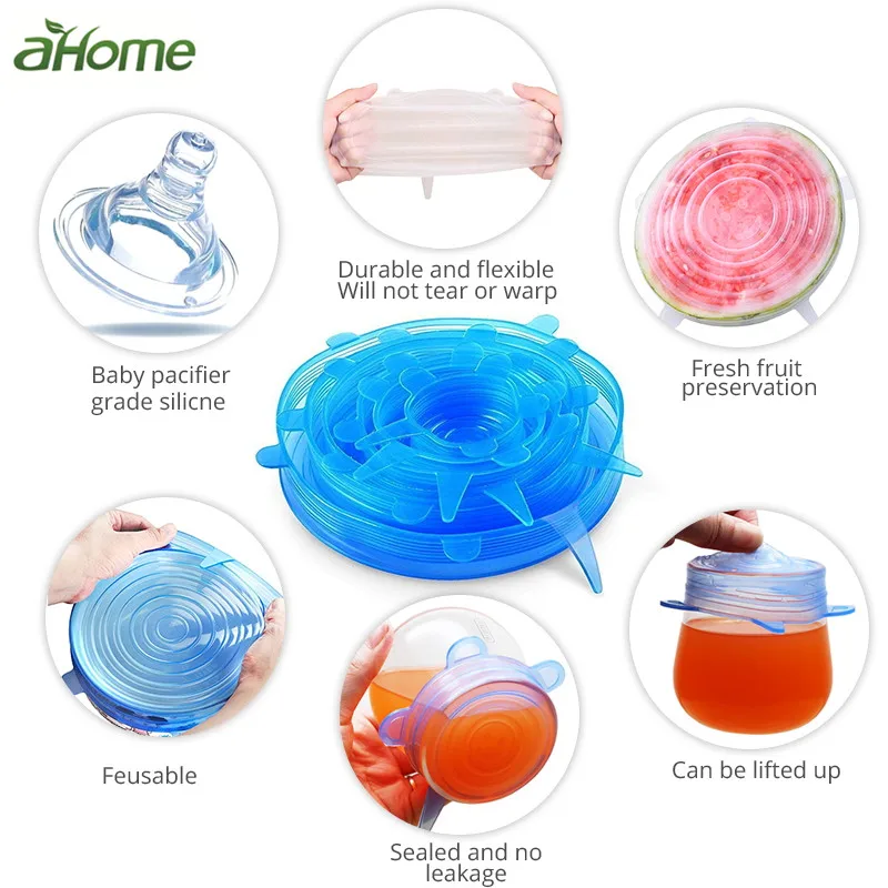 6pcs Set Bowl Anti spill Lids Stretch Silicone Lids Plastic Wrap Covers