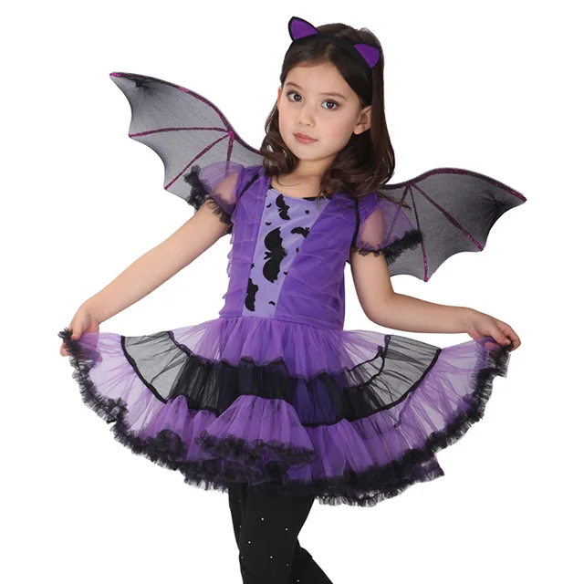 fancy masquerade murcilago vestido de las muchachas ropa bruja disfraz de halloween para nias con alas