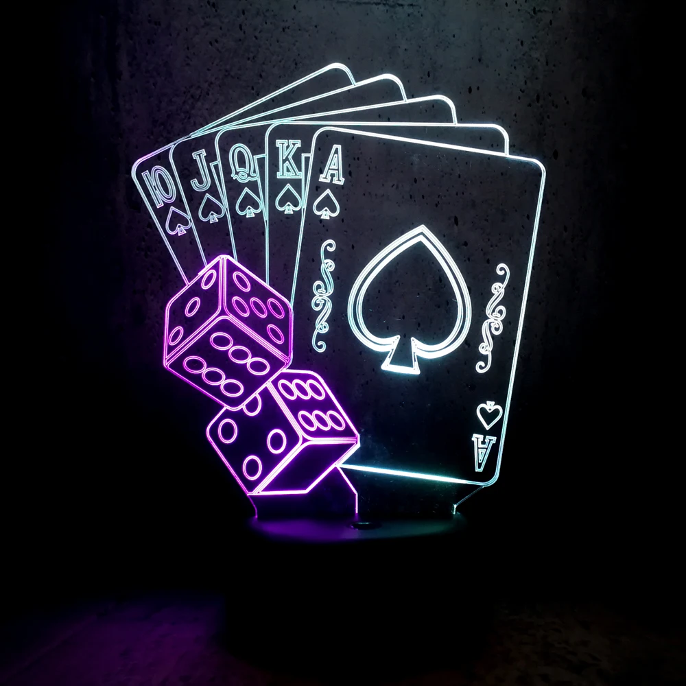 

Creative Mixed Color Night Light 3D LED USB Lamp Magician Table Decorative TEXAS HOLD EM Dice Poker Spades Playing Card Kid Toy