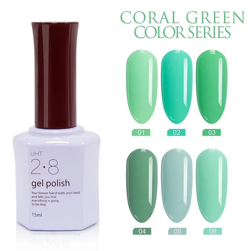 

Summer 6 Colors Coral Green Series Nail Gel Polish Soak Off UV Green Color Gel Fast Dry Manicure Nail Art Tools Gel Nail Varnish