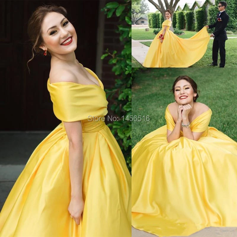 2019 Hot Sale Yellow A Line Long Elegant Evening Dresses Off Shoulder Zipper Back Prom Formal Party Gowns (4)