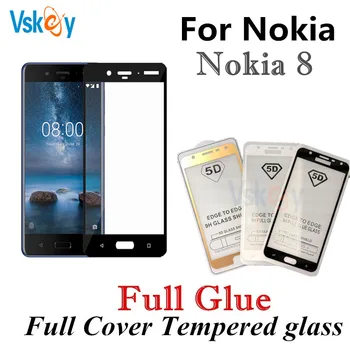 

VSKEY 10Pcs Full Glue Tempered Glass For Nokia 8 Screen Protector Full Cover Anti-Scratch Protective Film