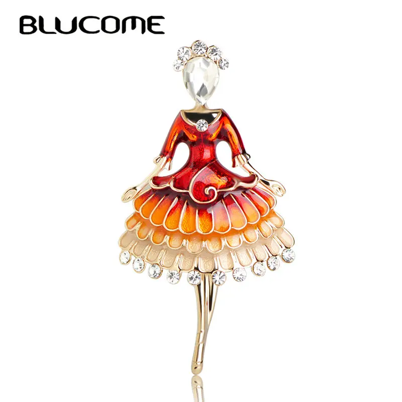 

Blucome New Fashion Dress Girl Brooch Zinc Alloy Red Enamel Women Kids Suit Coat Hats Scarf Accessories Gold Color Pins Jewelry