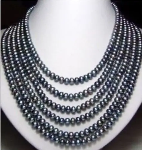 

Jewelr 004717 six strands 7-8MM tahitian black pearl necklace 17-22inch