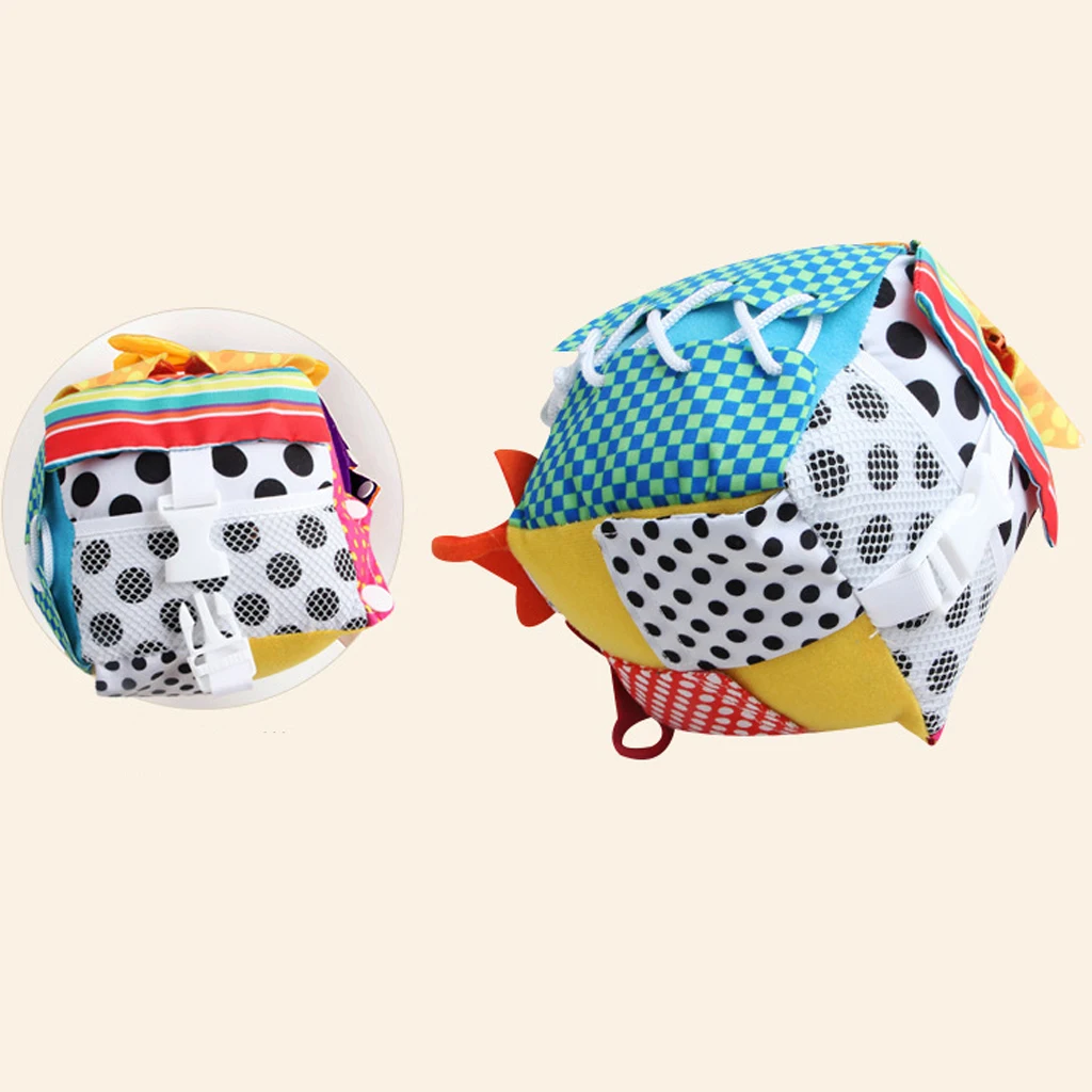 Educational Basic Life Skills Baby Toddler Learn to Dress - 6 in One Crinkle Cloth Cube Toy - Zip Snap Button Tie Puzzle
