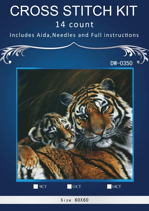 

60x60CM Two Tigers DIY Handmade Needlework Counted Cross Stitch Set Embroidery Kits 14CT Pattern Cross-Stitching Decoratin