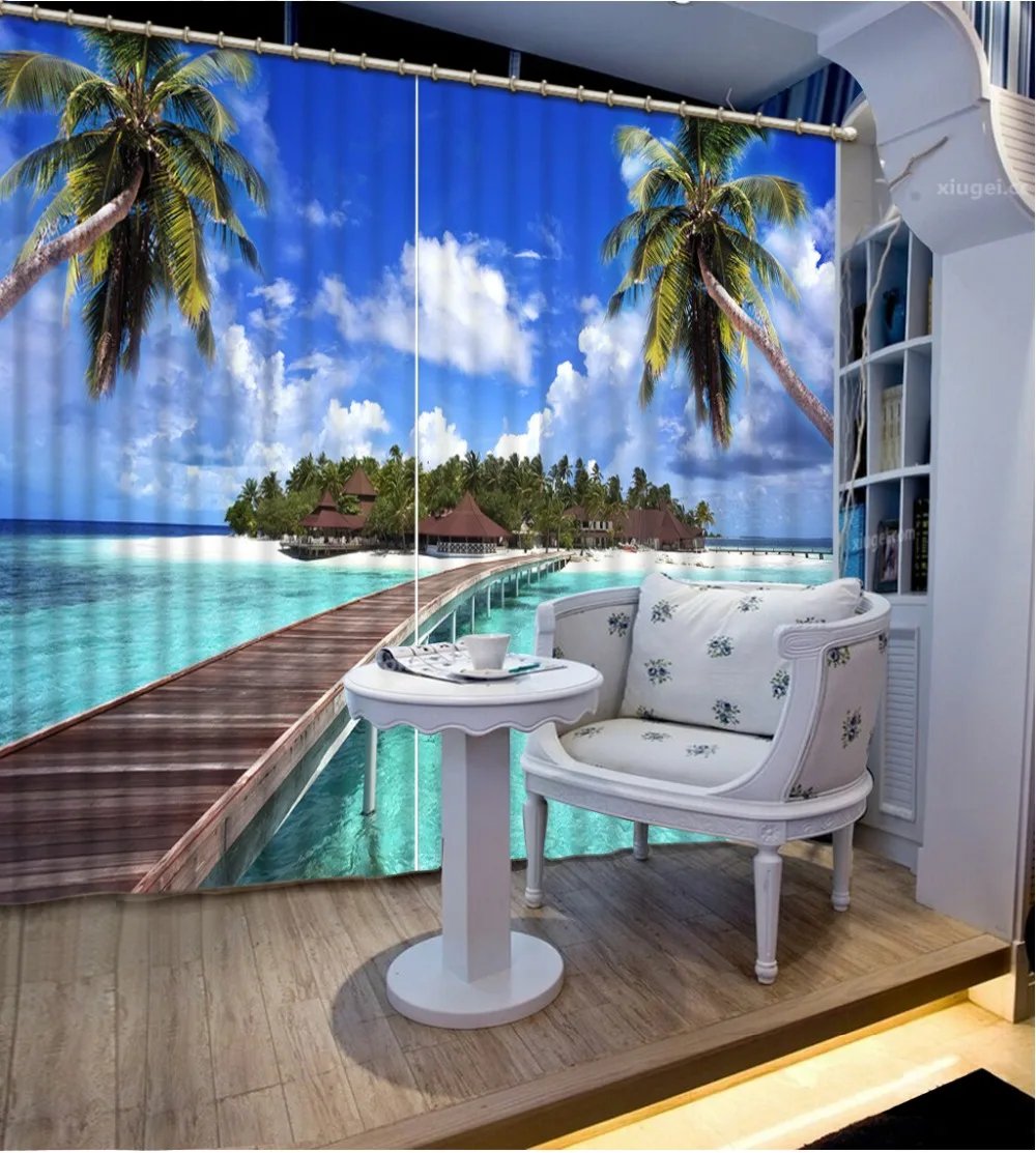 

3d занавески для спальни, морские кокосовые занавески, современные оконные шторы для дома, гостиной, спальни