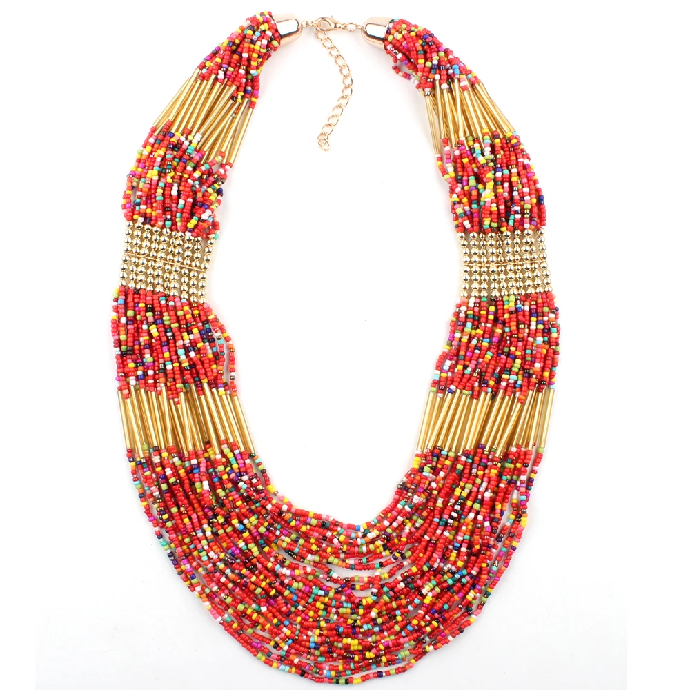 Claire jin, винтажное разноцветное ожерелье с маленькими бусинами, многослойное ожерелье для женщин, модное массивное ожерелье, богемное ювелирное изделие