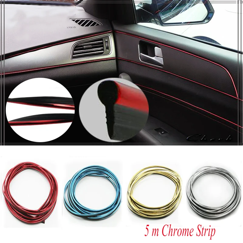 

5 Meters Car Styling Interior Door Universal PVC Decorative Chrome Strip Moulding Flexible Sticker Trim