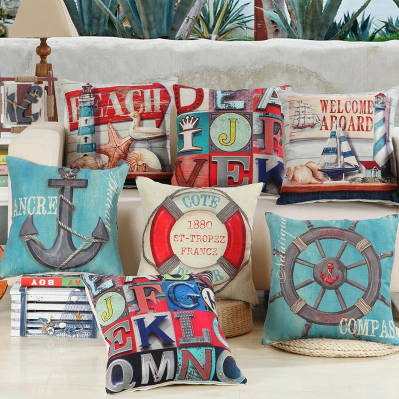 

Navy Style Letter Printing Square Sofa Cushion Cover Nap Throw Pillow Case Car Decorbox Home Decor Supplies (without core)