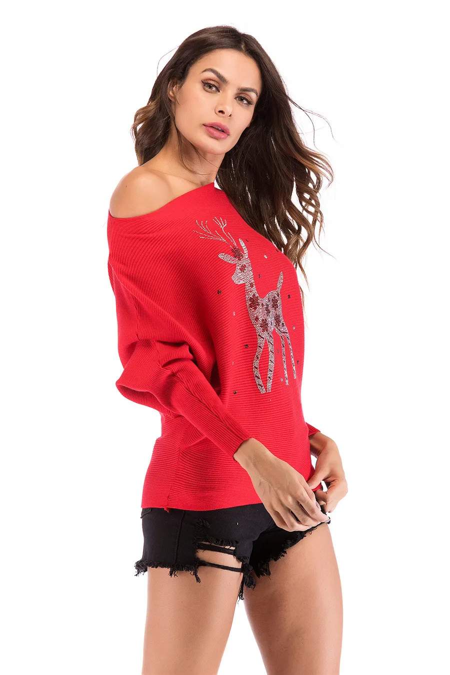Gladiolus 2018 Autumn Winter Sweater Women Long Sleeve Rhinestone Pattern Slim Knitted Christmas Sweater Women Jumpers Pullover (74)