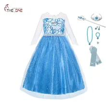 MUABABY платье Эльзы; одежда с длинными рукавами; синий плащ Снежной Королевы; костюм принцессы для девочек; Детские вечерние платья для костюмированной вечеринки на Хэллоуин