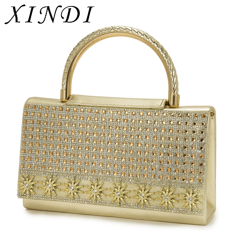 2017 women Vintage Bags gold clutch luxury handbag crystal diamonds pvc