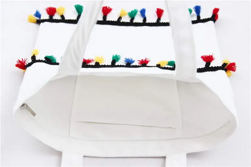 KANDRA 2019 Layered Colorful Tassel Canvas Shopping Tote Bag Women Zipper Durable Shoulder Bag Female Shopping Bags Wholesale
