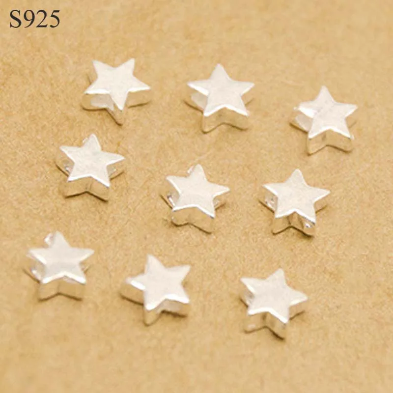 

20pcs Real Pure Solid 925 sterling silver Beads Pentagram beads Loose Spacer Star Bead DIY Bracelet Necklace Jewelry Making