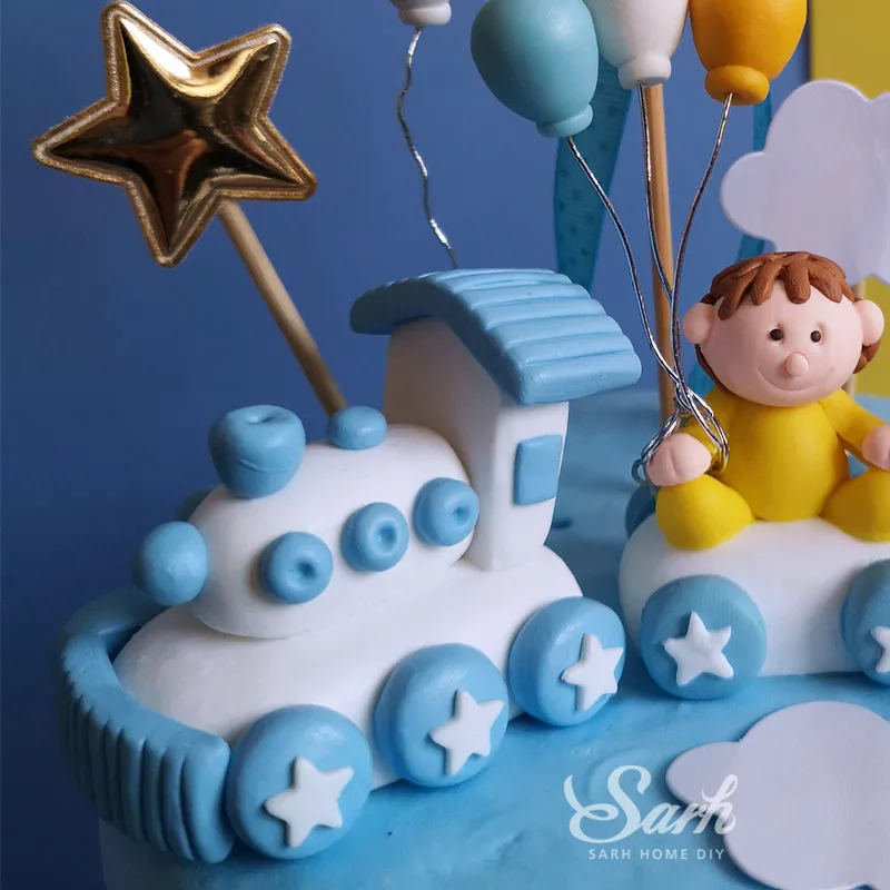Прекрасный синий розовый белый мальчик и девочка маленький поезд медведь шар звезда Торт Топпер для вечерние украшения десерт прекрасный подарок