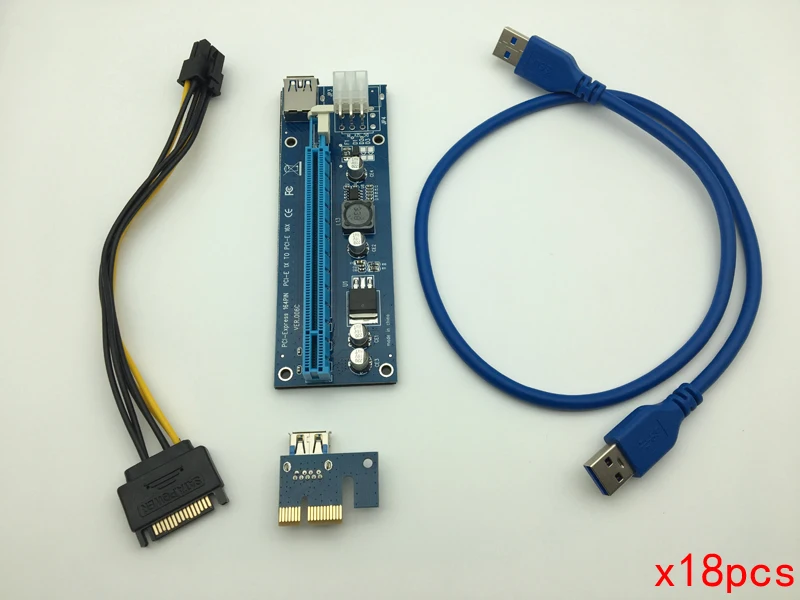 18 шт. Премиум качество 60 см PCI e Express 1x до 16x расширитель переходная карта с SATA