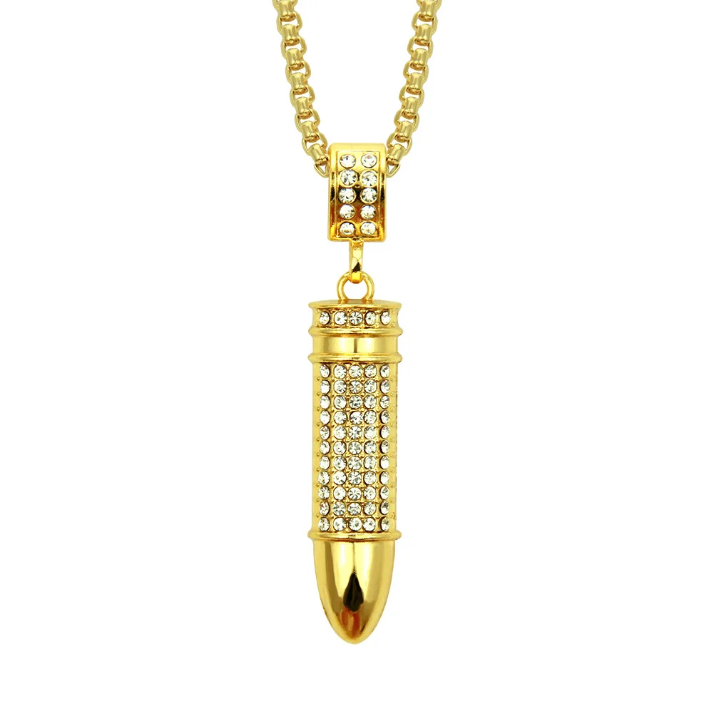 

New Fashion Accessories Gold Chain Long Hip Hop Studded Bullet Necklace Europe Pendant Chain Women Crystal Necklace
