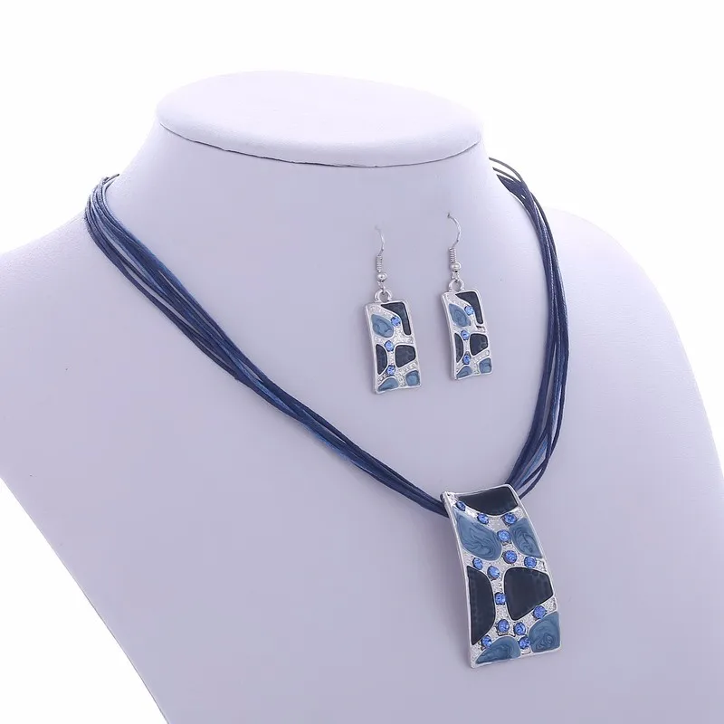 MINHIN синий кулон в форме геометрии, ожерелье, серьги, наборы, несколько веревок, колье, ожерелье, классический свадебный костюм, ювелирный набор