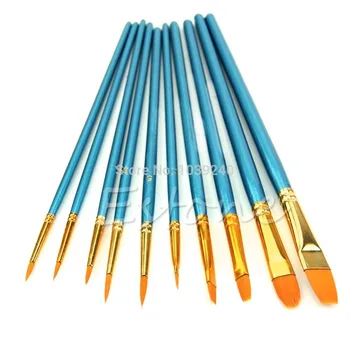 

10Pcs Artists Paint Brush Set Acrylic Watercolor Round Pointed Tip Nylon Hair