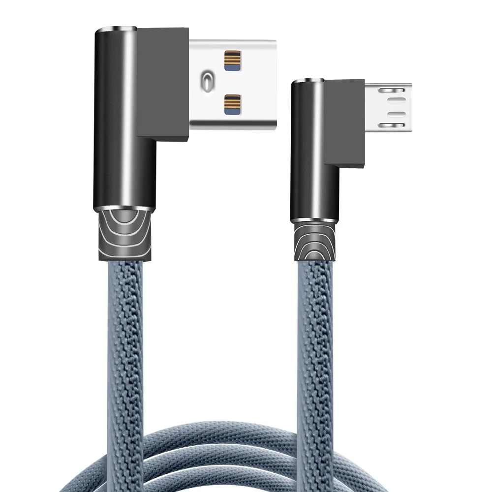 Олаф Micro USB кабель 2A быстрое зарядное устройство USB шнур 90 градусов локоть нейлон плетеный кабель для передачи данных для samsung Xiaomi LG Android Microusb - Цвет: Gray