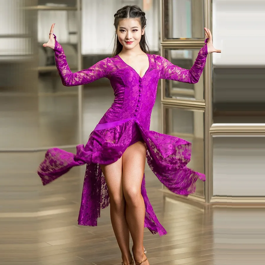 2019 Purple Lace Latin Dresses For Dancing Dress To Dance Latin Dance 