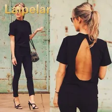 2018 Summer New Women T Shirt Sexy Back Open US European Style Cotton Loose Crop Tops T-shirt Women Tee Tops Clothing for Woman zip back crop tee