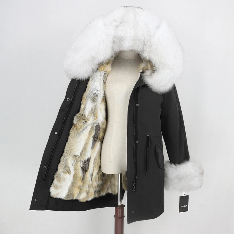 OFTBUY, зимняя куртка для женщин, натуральный мех, пальто, водонепроницаемая парка, натуральный Лисий мех, воротник, манжеты, мех кролика, подкладка, верхняя одежда, съемная, Новинка