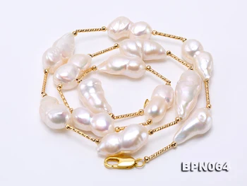 

New Arriver Real Pearl Jewellery,Gold Color Tube White Color Baroque Freshwater Pearl Necklace 45cm AA 12X20mm-11.5x28mm