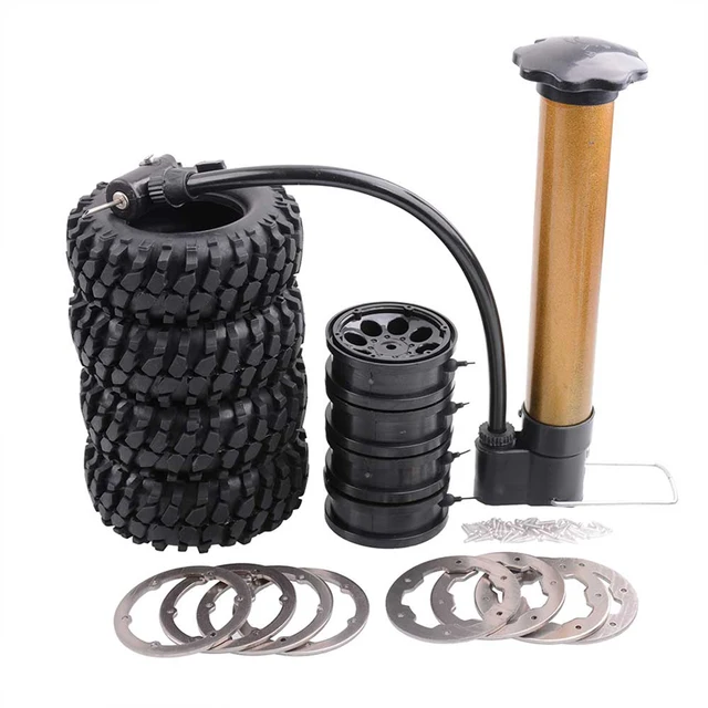 Best Offers RC Car 4x96mm Air-Filled Inflated Tire 1.9inch Bead Lock Wheel Rim Tire Climbing Car Gravel Tire Clips for RC4WD SCX10 Model Car