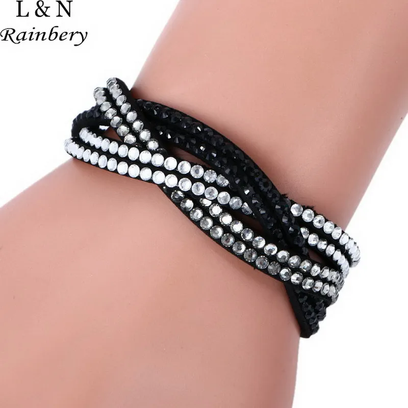 Fashion Wrap Bracelets Slake Leather Bracelets With Crystals Couple Jewelry free shipping