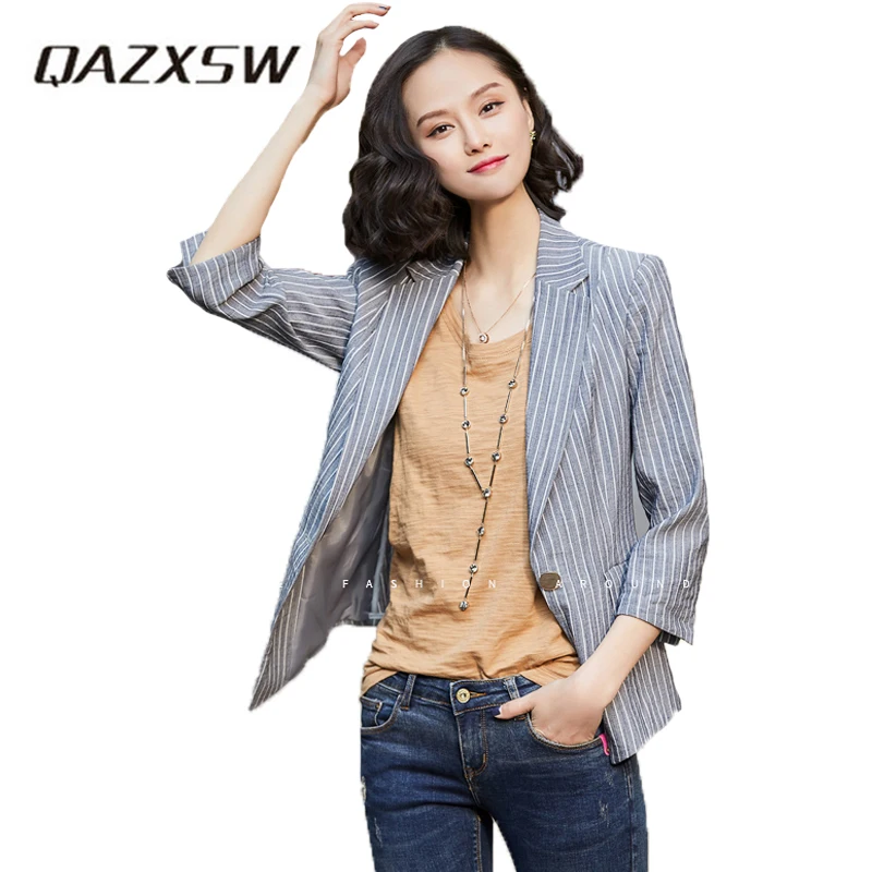 QAZXSW Women Striped Blazers 2018 New Spring Autumn