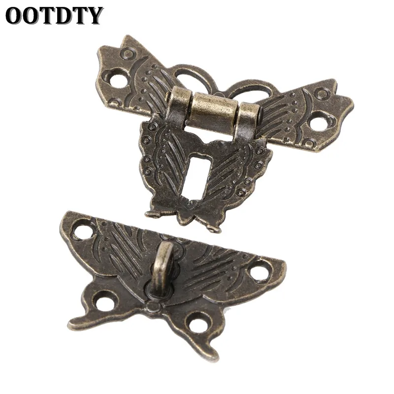 Beautiful Butterfly Design Antique Bronze Hasp Latch Jewelry Wooden Box Lock Cabinet Buckle Case Locks Handle Hardware Accessory
