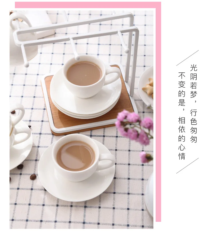 6pcs/set Ceramics Coffee Cup and Saucer Set Cup Holder Simple Home Afternoon Tea Set Creative Espresso Cup Saucer 90ml