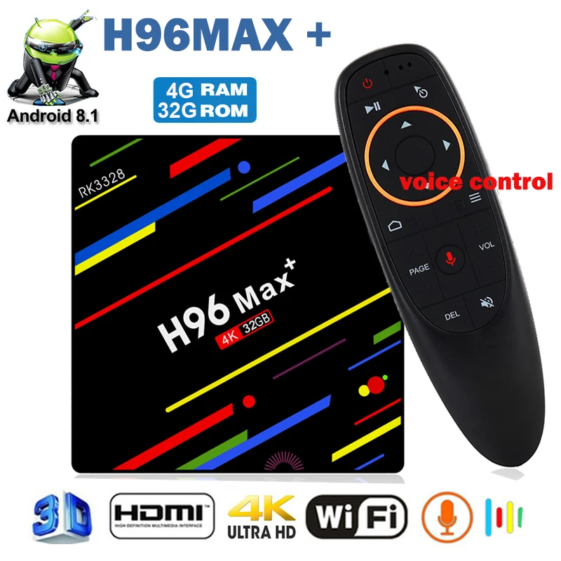 

[Genuine] H96 Max Android 8.1 TV Box 4GB ROM 32GB RAM RK3328 Quad Core 2.4 Wifi 4K Smart Media Player Set Top Box +Voice Control