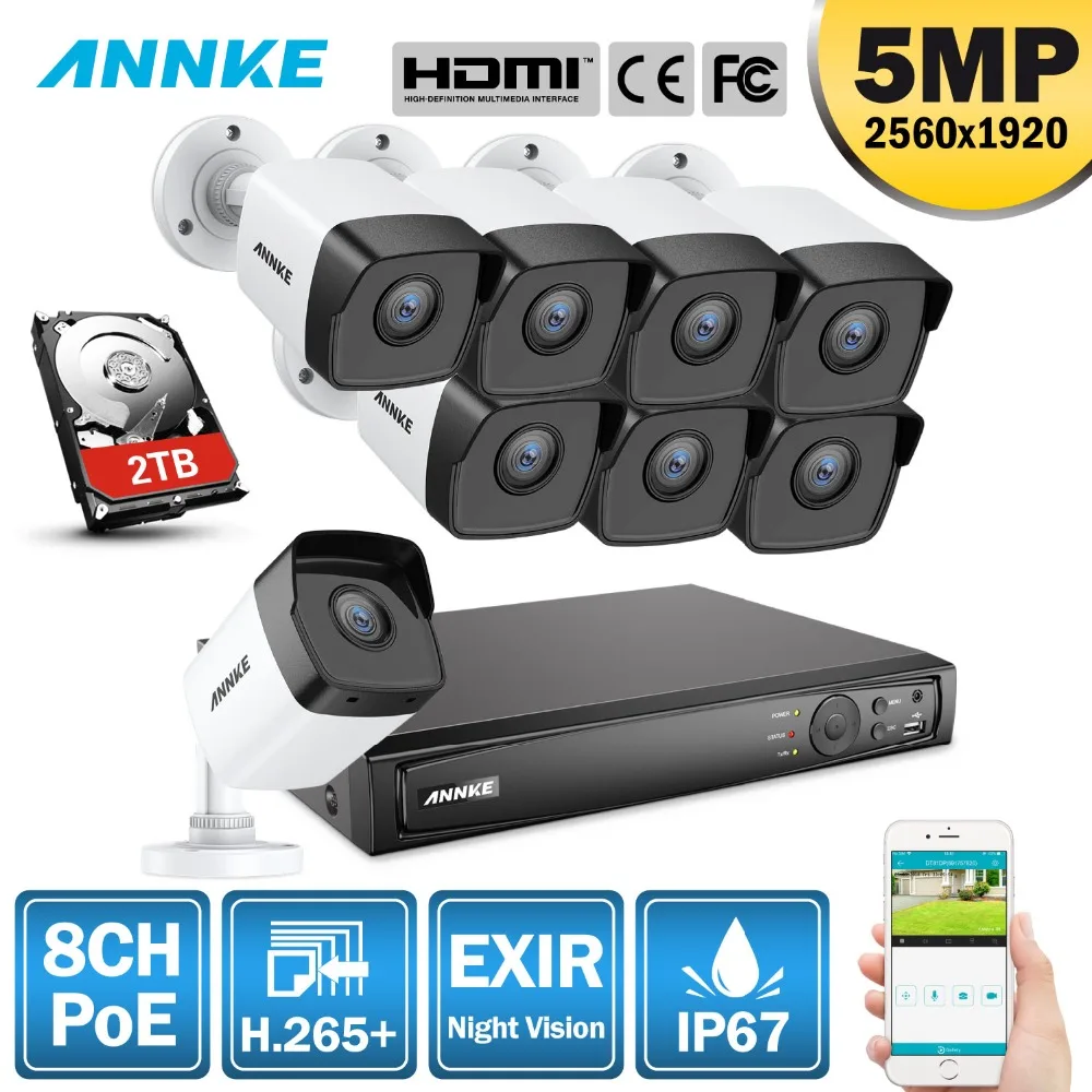 

ANNKE 5MP H.265+ Super HD PoE Network Video Security System 8pcs 4mm Lens IP67 Outdoor POE IP Cameras Plug & Play PoE Camera Kit