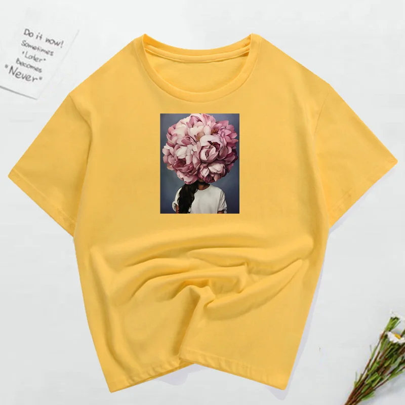 الأزياء نيوت قميص المرأة 2019 مضحك بارد الإناث ورود رأس قميص مطبوع المحملات 100% القطن يا الرقبة تي شيرت زائد حجم